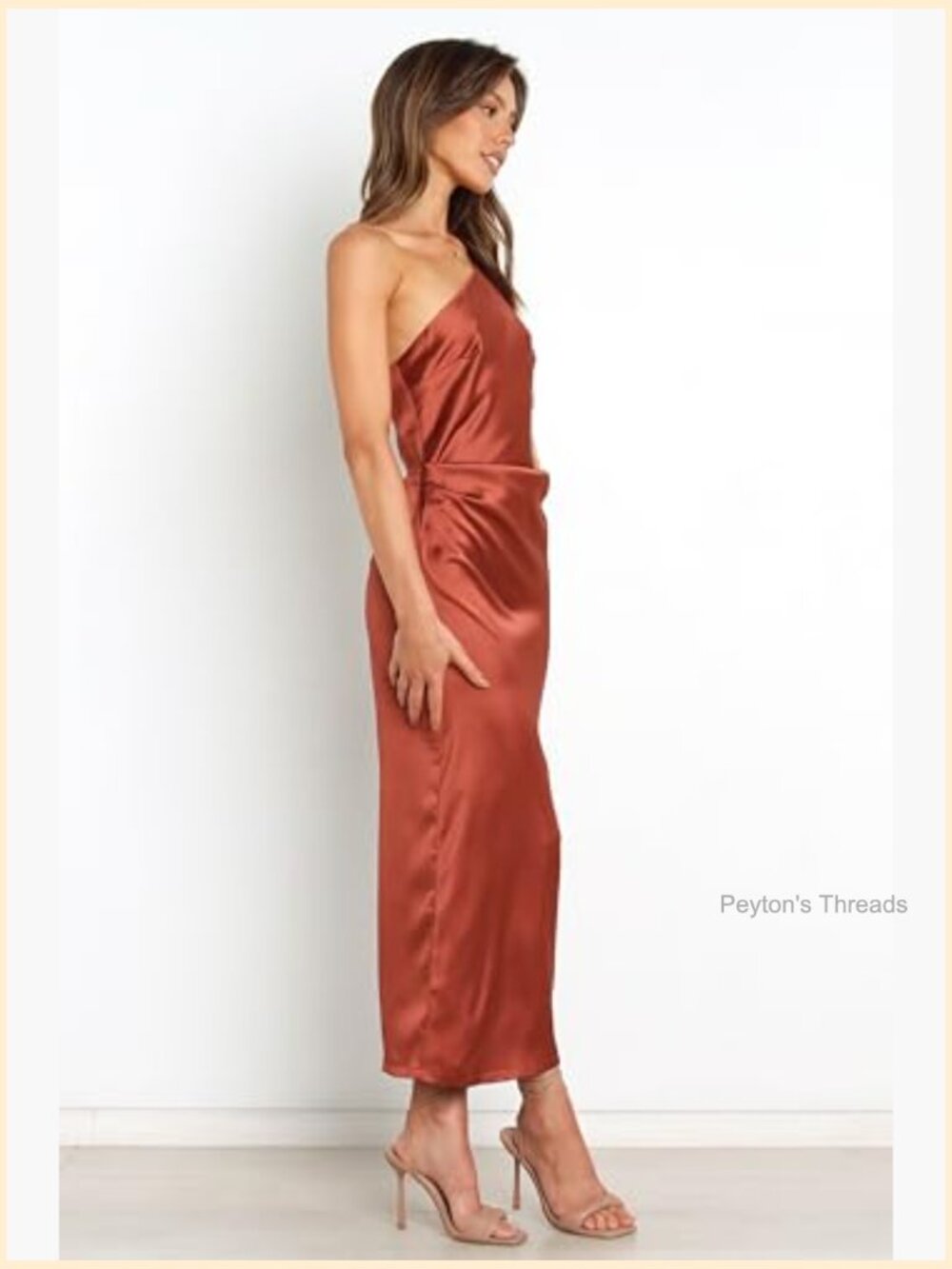 One-Shoulder Midi Dress with Gathered Side Detail, Back Zip - Picture 7 of 7